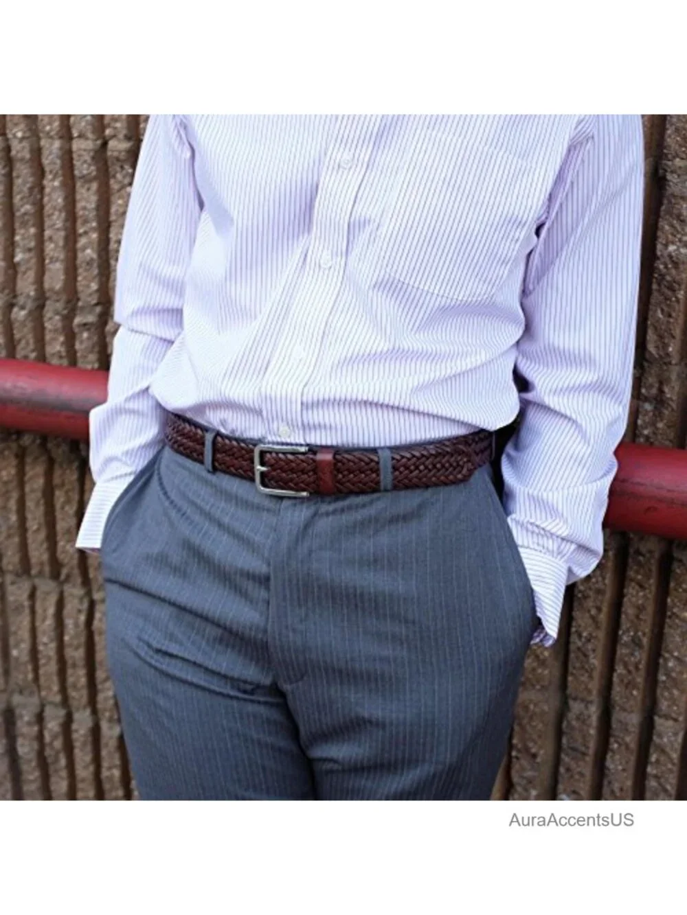 Genuine Leather Braided Belt Stainless Steel Buckle 35mm Men's